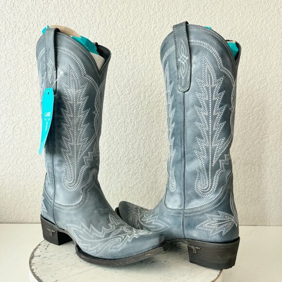 Lane LEXINGTON Womens Cowboy Boots 6.5 Blue Western Cowgirl Mid Calf Pointed Toe - Picture 1 of 12